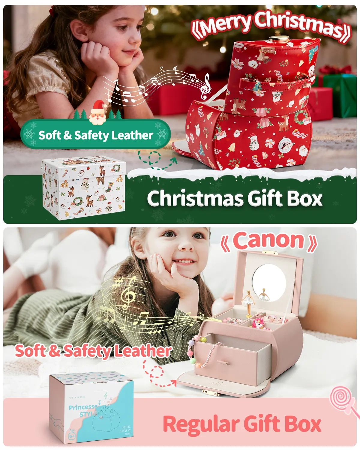 VLANDO Kids Musical Jewelry Box for Girls with Drawer, Music Box  display picture 1