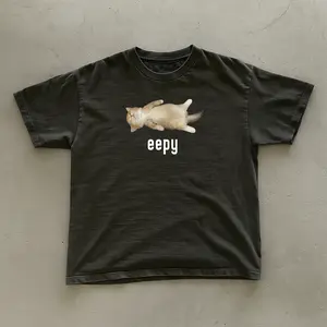 Funny "Eepy" Cat T-Shirt - Minimalist Sleepy Kitty Meme Graphic Tee, Shortsleeve, basic tops, Fabric Cotton, Women's Top, Menswear Top, Gifs, Streetwear