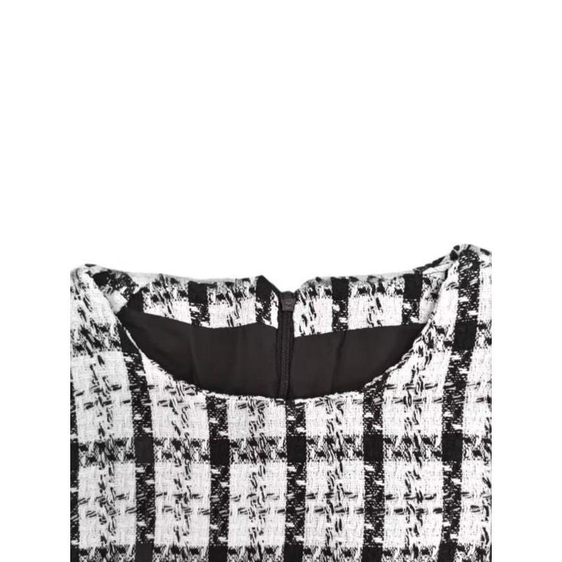 Women's Elegant Plaid Bowknot Dress, Sleeveless Round Neck Short Skirt, Casual Fall & Winter Fashion, Slim-Fitting Style