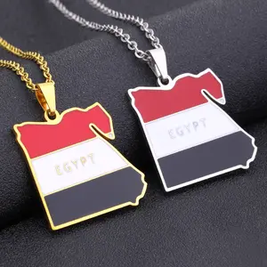 retro titanium steel Egypt oil dripping map pendant necklace men's and women's stainless steel couple necklace trend accessories