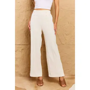 Pretty Pleased High Waist Pintuck Straight Leg Pants in Ivory