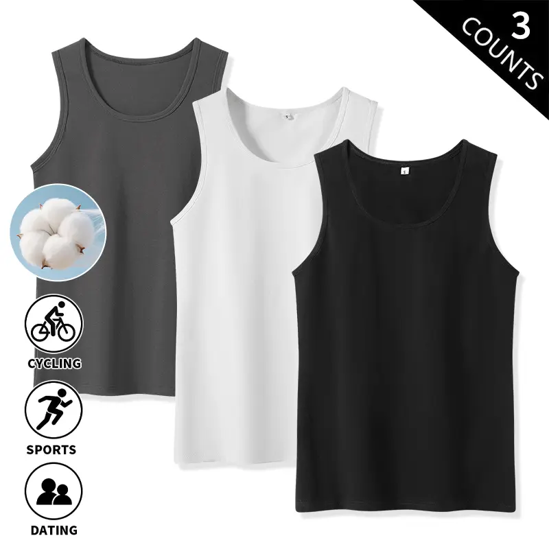 Men’s Cotton Tank Tops 3-Pack – Sleeveless Basic Underwear, Casual Everyday Wear, Breathable Workout Tanks