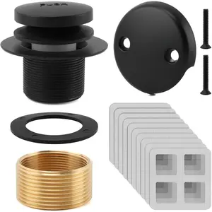 Bathtub Drain Tip- Trim Set with Two-Hole Overflow Faceplate, Bath Tub Drain Conversion Kit Replacement Bathtub Drains Stopper Assembly with Universal Fine & Coarse Thread(Color:Matte Black)
