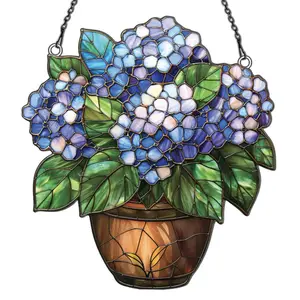 Azaad Apparel Hydrangea Pot Ornament Acrylic Window Hanging, Gift For Flower Lovers, Home Wall Room Hanging Decor, Christmas Decorations