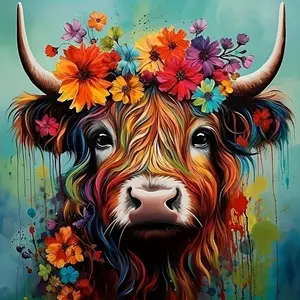 Highland Cow Pattern DIY Diamond Arts Colorful Painting Kit without Frame, DIY 5D Diamond Arts Colorful Painting for Home Bedroom Wall Decor, Diamond Painting Kits