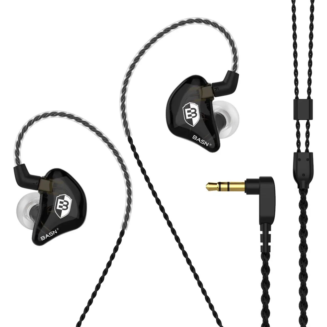 BASN Bsinger BC100 Wired IEM Earbuds - 3.5 mm Jack Headphones with Noise Isolation for Musicians, Studio Audiophiles, Laptop Use Black