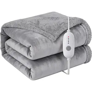 Electric Heated Blanket Full 72"x84" 5 Heat & 10H Auto-Off ETL Certified Microplush Flannel & Sherpa Same Color Both Sides Machine Washable Overheat Protection Gifts for Home Bedroom Sofa Gray