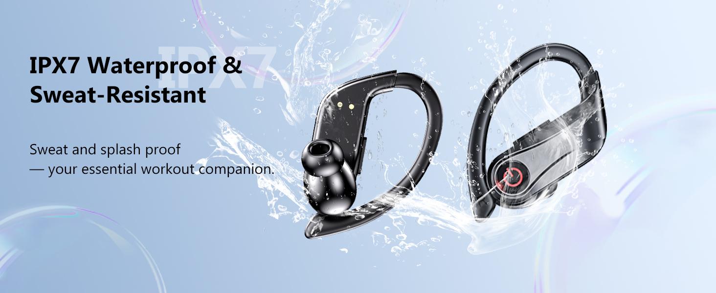 2026 Wireless In-Ear Earbuds with Bluetooth 6.1, Chargeable Sports Earhooks, Fast Charging Case, Dual LED Display, ENC Noise Cancelling Earphones, Easy Buttons, IPX7 Sweatproof, Batteries Included for Gym Audio & Outdoor Activities, Sweatproof Earphones