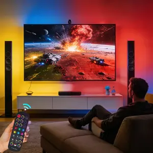 USB Interface(32-85 inch)TV Back LED wireless Remote Light Strip Color Syncing Ambient Lighting, Led Atmosphere Lights, gaming lights USB AI LED light strips, with camera to capture TV screen colors Simple installation