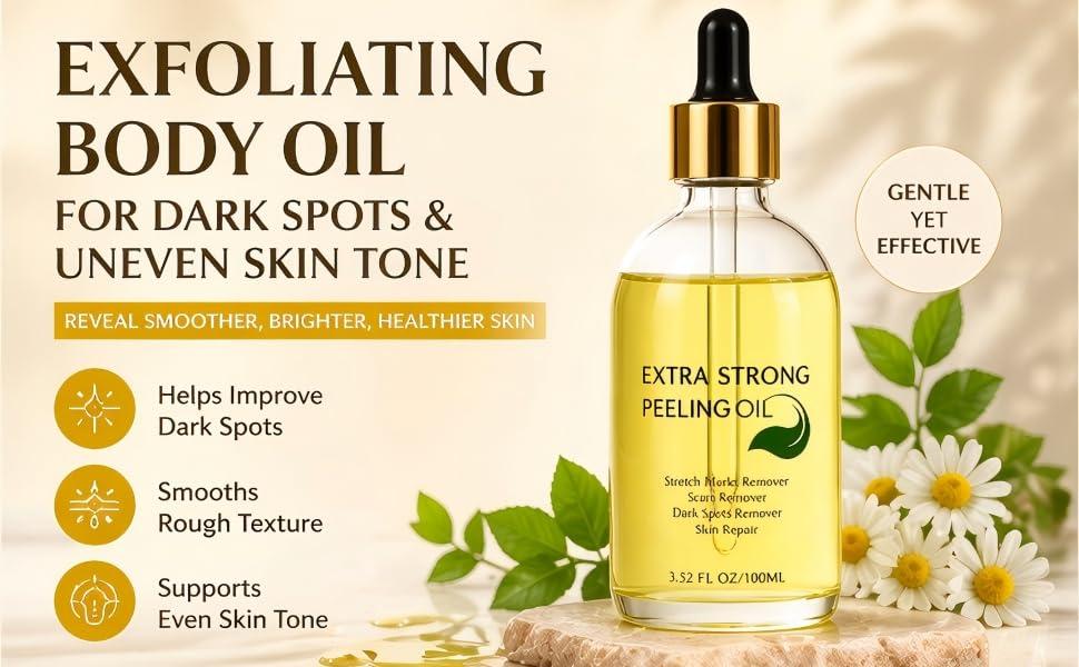 aussiebetta Extra Strength Body Peeling Oil, Liquid Exfoliator with Chamomile & Hyaluronic Acid for a Radiant Complexion, Gentle Body Care, Exfoliating Ingredients Body Peels