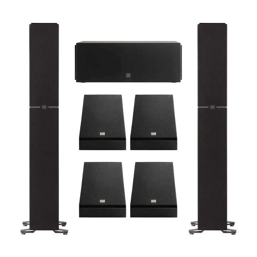 Definitive Technology Dymension 7-Channel Dolby Atmos-Compatible Immersive Surround Sound System Bundle for Movies - Compact, Wall-Mounted, Includes 2 DM60 Towers, 1 DM10 Center Channel, 4 DM95 Rear Speakers, Dual 8” Bass Radiators Subwoofers