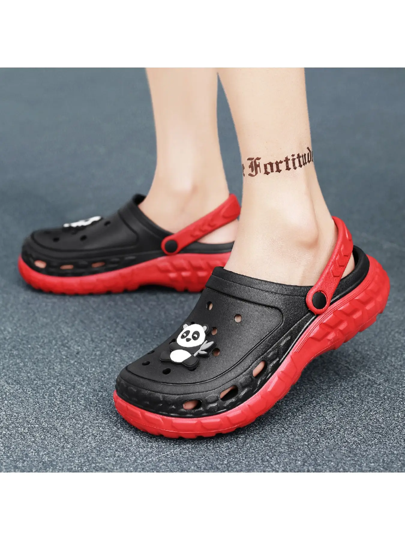 Men's Breathable Closed-Toe Panda Printed Garden Clogs, Thick Non-Slip Sole, Versatile Daily Casual Wear Footwear