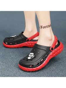 Men's Breathable Closed-Toe Panda Printed Clogs, Thick Non-Slip Sole, Versatile Daily Casual Wear
