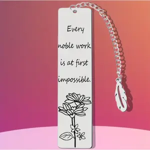 Stainless Steel Bookmark with Chain, 1 Count Inspirational Daisy Flower Design Bookmark, Motivational Quote Bookmark for Graduation, Birthday Gift