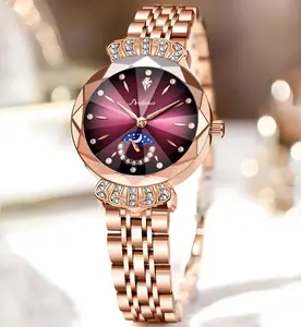 Women's Jewelry Watch Diamond CutCrystal Stainless Steel Waterproof Moon Star Sun DesignElegant Wristwatch Anniversary Gift for Her