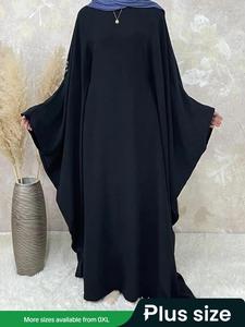women's plus size batwing sleeve arabian dress, chic minimalist solid long sleeve maxi kaftan dress, women's islamic clothing for muslim spring & fall