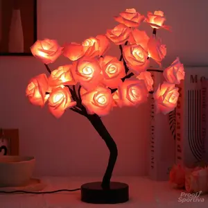 2025 Valentine's Day pink rose artificial tree light, LED luminous desktop decoration, romantic bedroom night light, wedding decoration, proposal gift Valentine's Day Pink Rose Light Tree