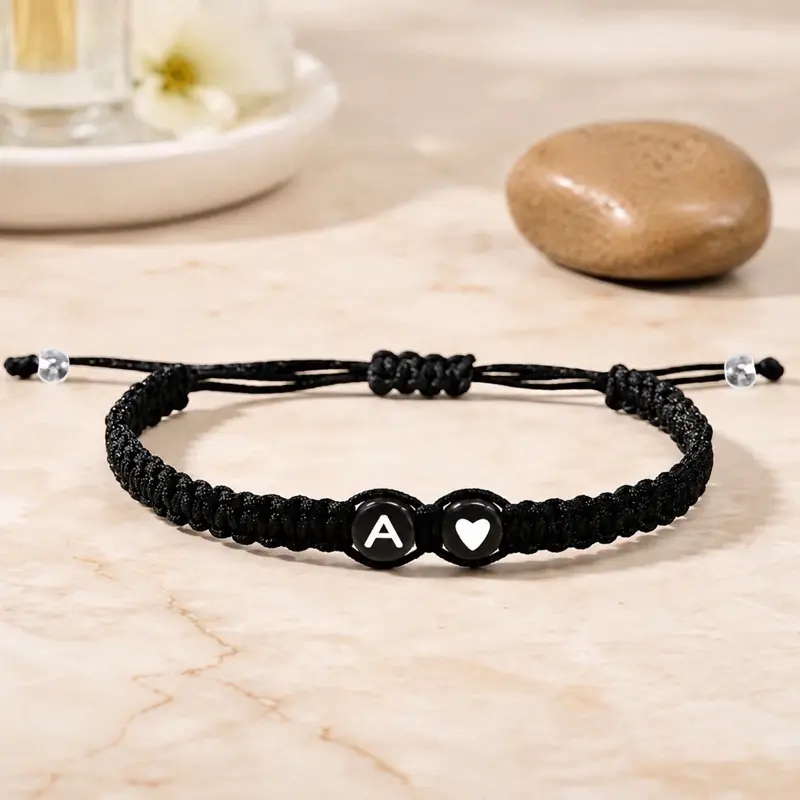 26 Letters Initial Heart Bracelet for Couples & Best Friends – Adjustable Handmade Braided Gift for Him & Her