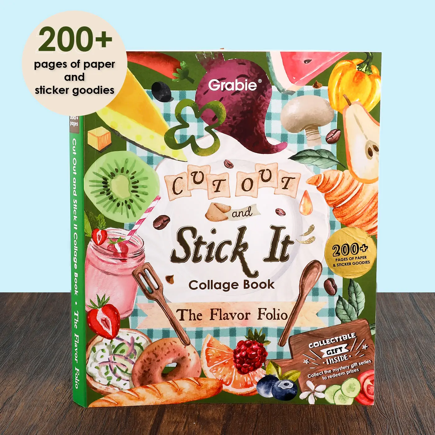 Grabie The Flavor Folio Collage Activity Book - 200+ Pages, Paper, Stickers, Natural Bounty, Sweet Hours, Creative Journey, Back to School, Class Reward Gift Idea, School Supplies