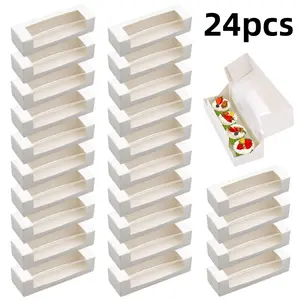 24 pcs White Bakery Boxes with Window Auto-Popup Rectangle Bakery Pastry Boxes for Packaging Pumpkin Rolls, Cinnamon Rolls