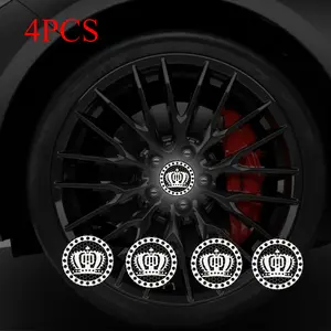 4-piece Reflective Car Sticker with Crown Pattern, Waterproof, UV Resistant, Durable and Easy To Stick. Suitable for DIY Decoration of Car, Truck and SUV Wheel Hubs. Essential Night Driving Safety Warning Sticker