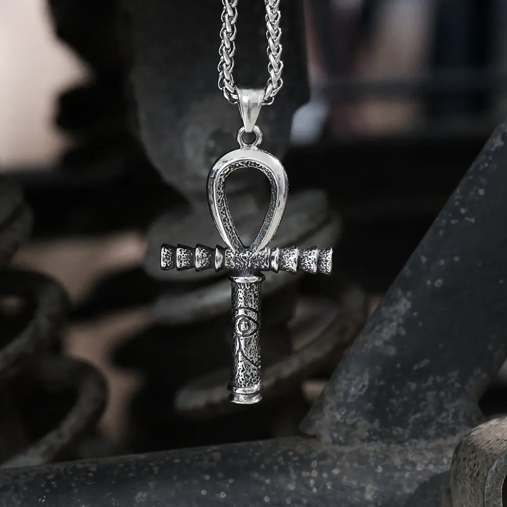 GTHIC Ankh Eye of Horus Stainless Steel Pendant Egyptian Symbol Necklace for Daily Wear