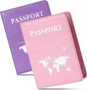 2 count Passport holdersUltra Slim passport walletPU Leather Passport Cover for Women and Men