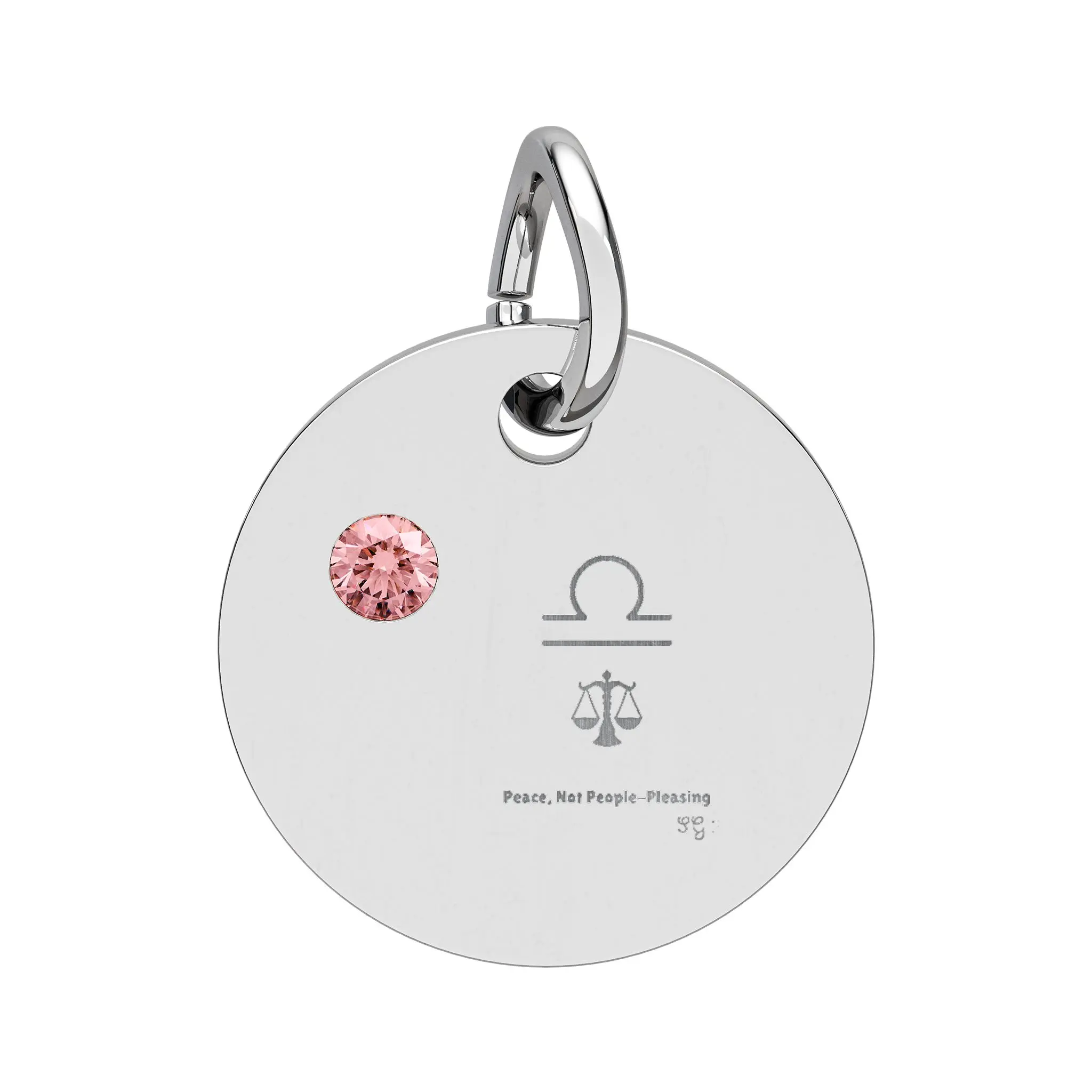 Libra Tourmaline Birthstone Circle Charm, Engravable Pendant