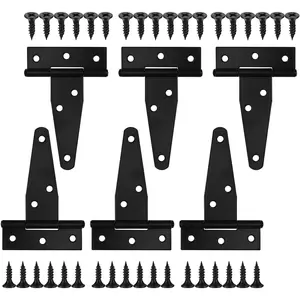 6 Pack 3 Inch Heavy Duty Black Outdoor T Strap Hinges for Wooden Fences, Barn Doors, Gates and Shed Door Hardware