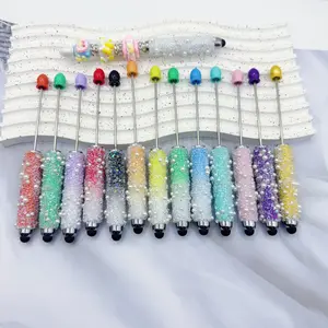 14pcs Touchscreen Beaded Pen Set, Sugar Pearl Round Ballpoint Pens, Star Theme Dual-Use Design, Handmade Stickers, Cap Decorations