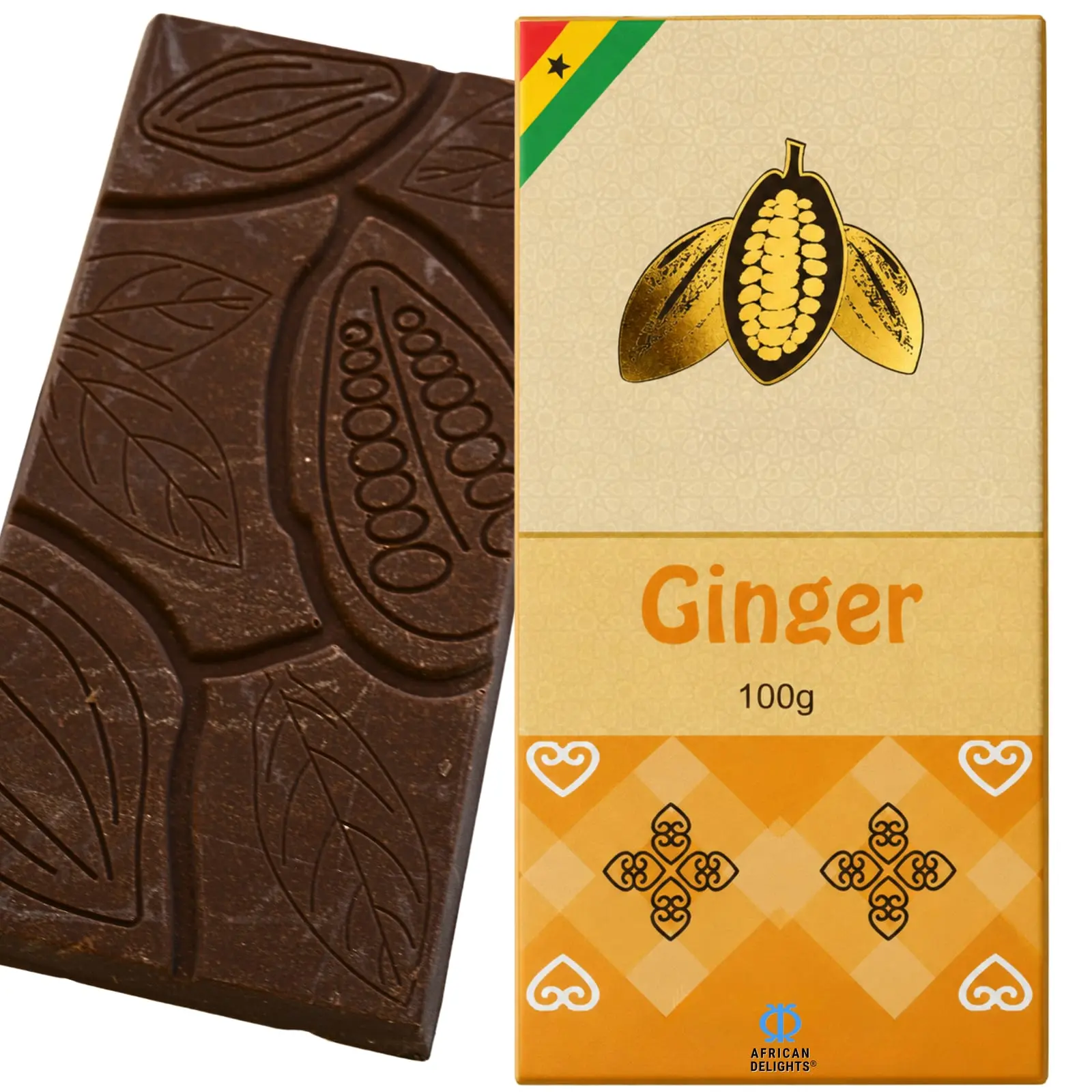 African Delights Ginger Ghanaian Chocolate Bar, 100g