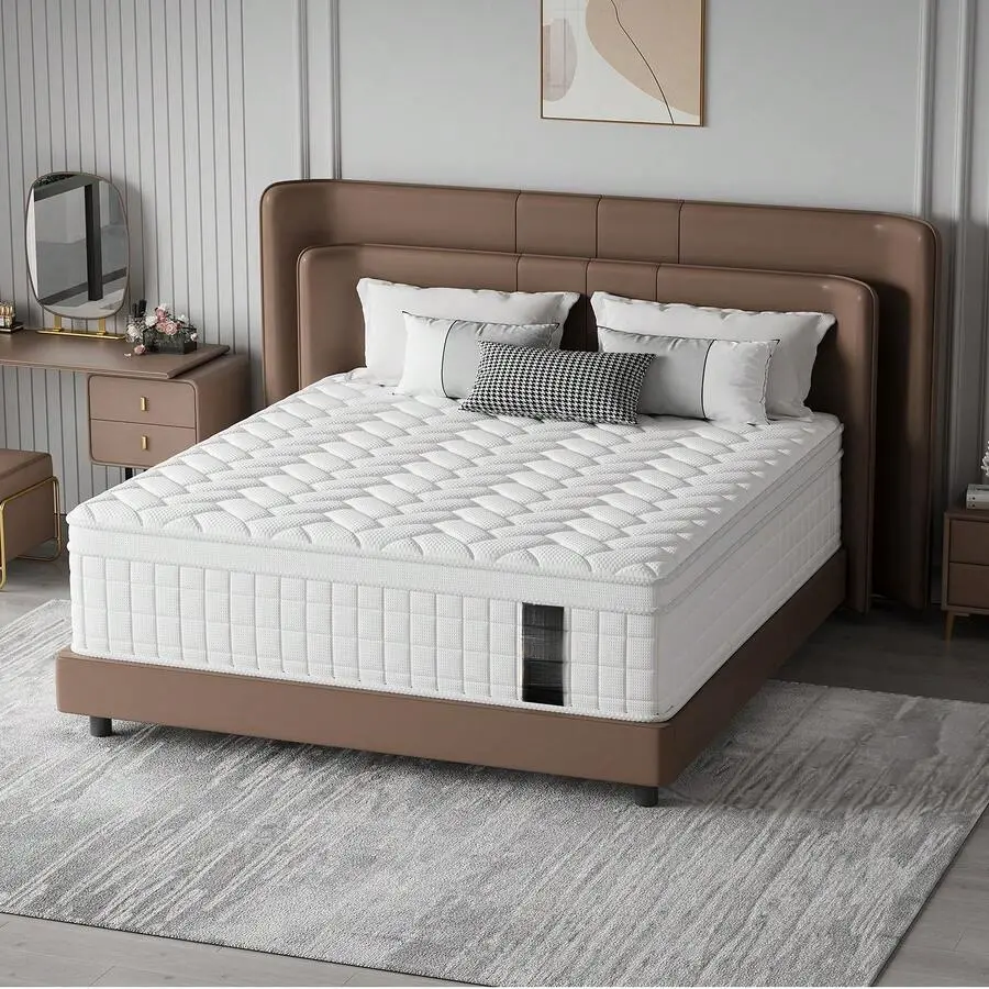 10/12inches Twin, Full, Queen, King  Thickness Hybrid  Medium Firm , White mattress Contemporary Black Faux Leather Couch Set Brown Stripe Luxury Recliner Sofa sectional Spring Memory Foam