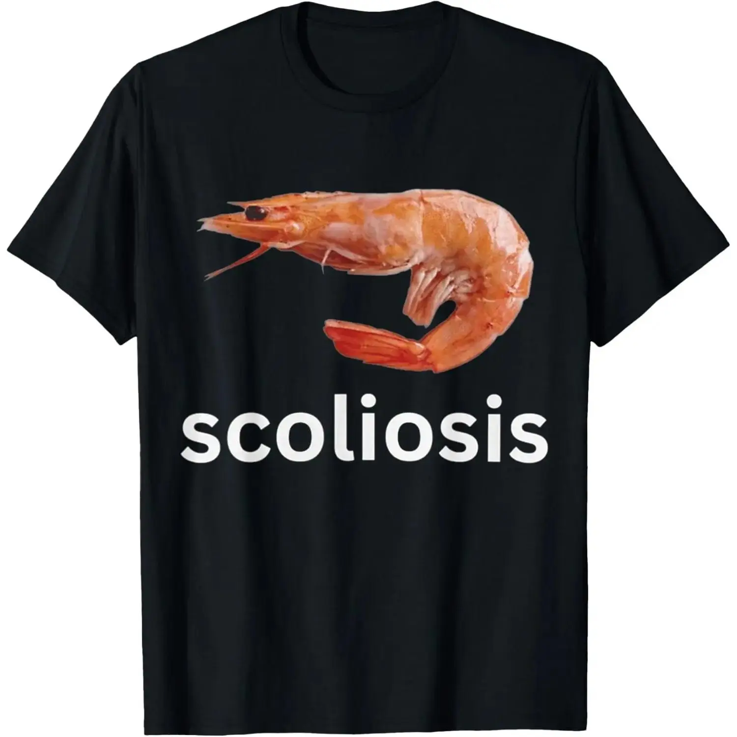 Scoliosis Awareness Graphic T-Shirt, Unisex Casual Cotton Tee with Funny "Shrimp Calling" Print, Round Neck All Seasons Short Sleeve Top, Awareness Gift, Black-1