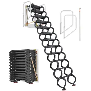 VEVOR Attic Ladder Wall-Mounted, 660LBS/299.4KG Capacity, Fits 9.5 to 10 ft Ceiling Height, 12-Step Steel Folding Stairs with Handrails, Pull Down Attic Ladders for Attics, Garages, Roofs, Basements