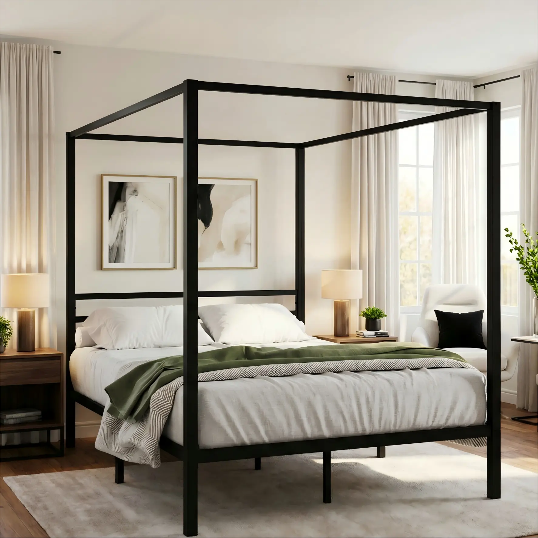 HOOMIC Full/Queen Metal Canopy Bed Frame 【Frame Only No Mattress】- Sturdy, Durable, No Box Spring Needed#TikTokShopDealsforYouDays#DealsforYouDays#Summervibes#Summergarden