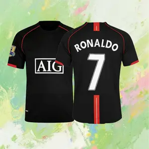 07 08 Away Short Sleeve Shirt 7# Ronaldo Retro Soccer Jersey Black Fans