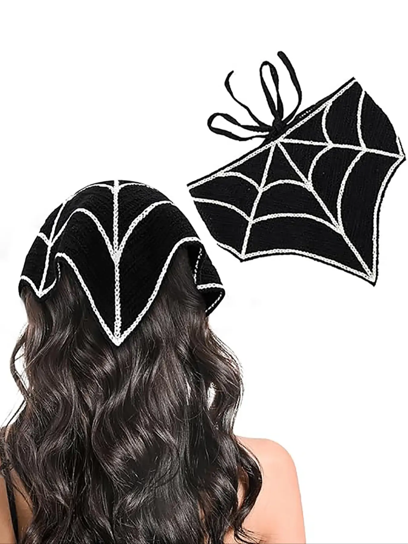 Halloween Knitted Spider Web Triangle Scarf Headband, Vintage Elegant Wool Yarn Hair Band for Daily & Party Use, Chic Headbands, Women Accessories