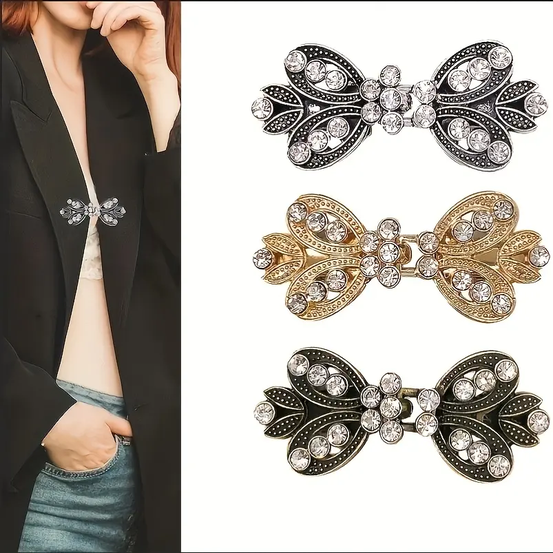 1count Elegant Rhinestone Sweater Clip - Versatile Alloy Cloak Clasp - Chic Scarf Buckle - Fashion Accessory for Women - Decorative Iron-on Embroidery Patches for Clothing and Bags