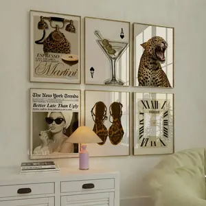 Retro Girly Wall Art Set – 6 Trendy Posters, Y2K Fashion Decor, Trendy Leopard Print, Aesthetic Dorm & Apartment Decor, Leopard Wall Art