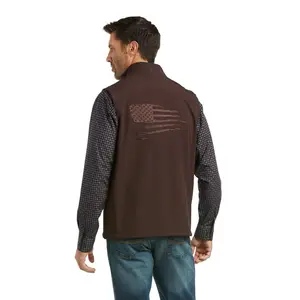 Ariat Men's Logo 2.0 Patriot Softshell Vest 10037560 Cafe Bean with American Flag Embroidery Light Resistant Modern Design for Outdoor Casual Wear