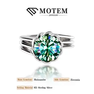 【R33 Cocktail Ring】3-5Carat Peacock Green Moissanite Rings in 925 Sterling Silver