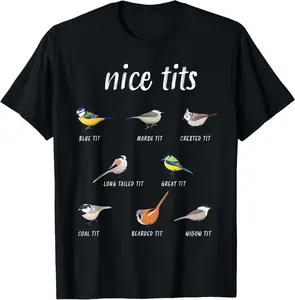 100%cotton Nice-tits funny bird watching gift Birder Men Dad T-Shirt