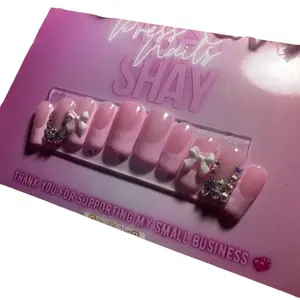 Shay Pink Ribbon Press On Nails with Decorative Bow Design - Thank You for Supporting My Small Business Message