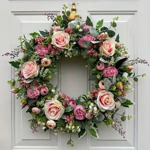 Elegant Artificial Flower Wreath, Rose Peony Leaves, Decorative Flowers, Perfect for Door Wall Wedding Arch Decoration