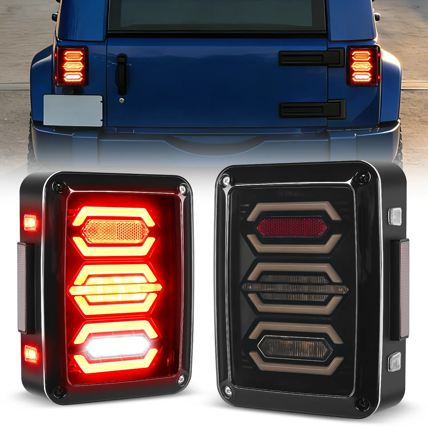 Nilight LED Tail Lights for 2007-2018 Wrangler JK JKU, Smoked Lens DOT Approved, ABS Plug-and-Play, Red Running-Stop-Brake-Turn Signals, White Reverse Backup, Multi-Modes High/Low Bright LED Blinker