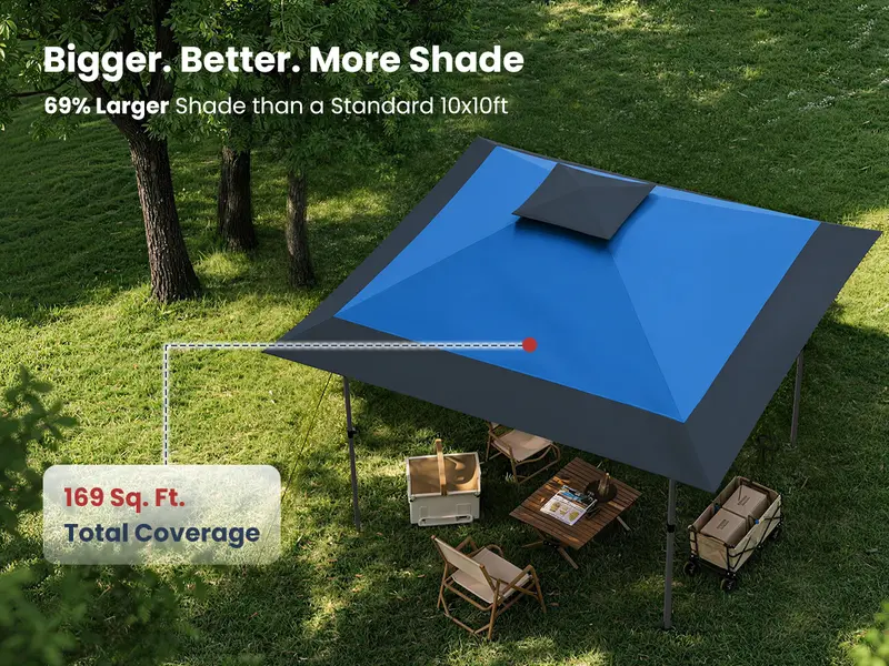 PHIVILLA Easy Set-up 13x13ft Pop-Up Canopy Gazebo Outdoor Tent 169 sq.ft Sun Shade Folding Design, Instant Portable Canopy Tent Outdoor Gazebo with Roller Bag,