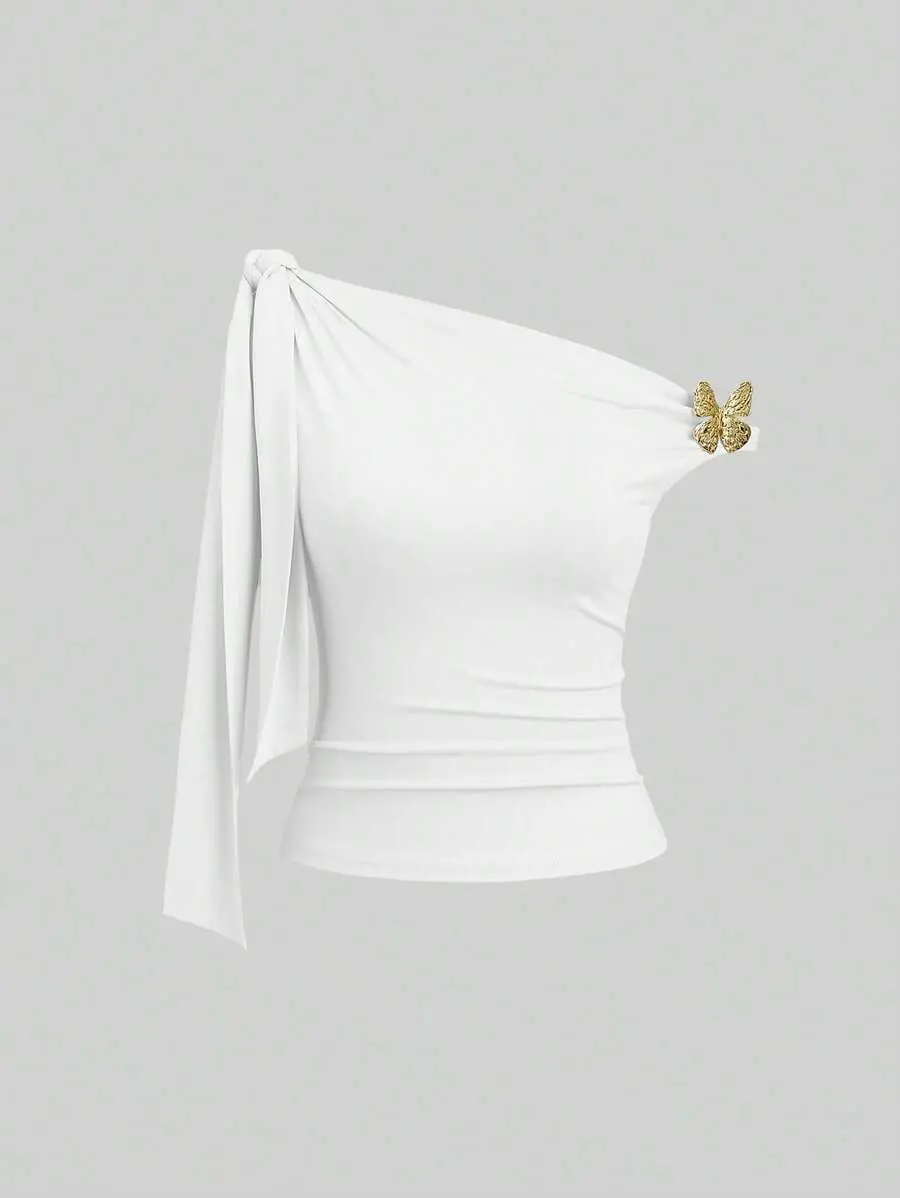 LUNA LAYER Womens Bowknot Strap Asymmetric Crop Top Sleeveless Beach Cami