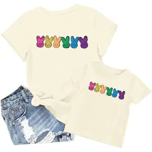 Mommy and Me Easter Outfits Mama and Me Bunny Matching Shirts Cute Peeps Graphic Tee Matching Family Easter Outfits