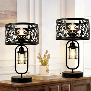 Garwarm 19 Inch Black Industrial Metal Table Lamp,Farmhouse Nightstand Lamp for Night stand Desk,Living Room,Bedroom (Bulb not included)