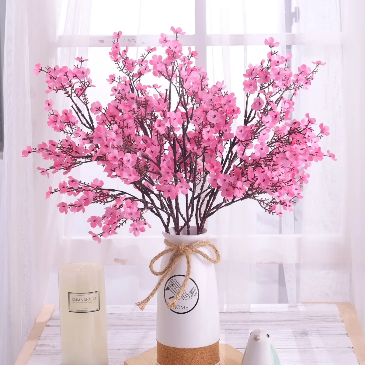 6 PCs Artificial Plum Blossom Flower Bouquet, Beautiful Decoration for Home, Wedding and Party. Decorative Floral